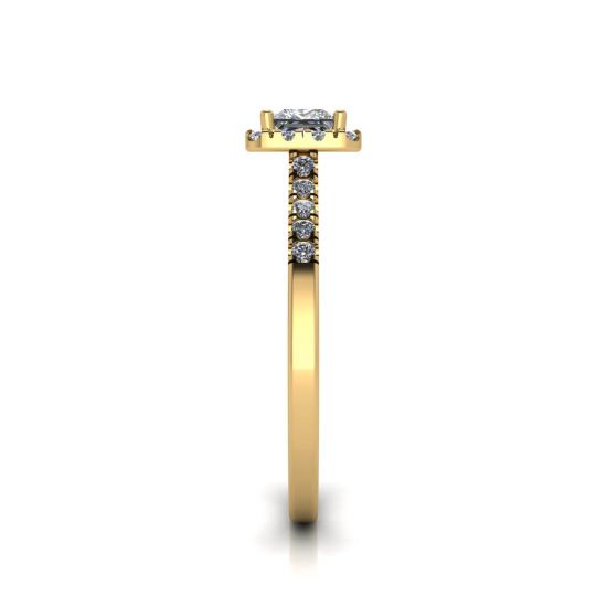Anello con diamante taglio Halo Princess in oro giallo,  Ingrandisci immagine 4
