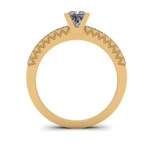Anello con diamanti a taglio Princess a V con pavé laterale in oro giallo - Foto 1