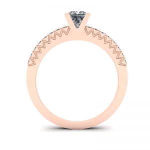 Anello con diamante taglio Princess a V con pavé laterale in oro rosa - Foto 1