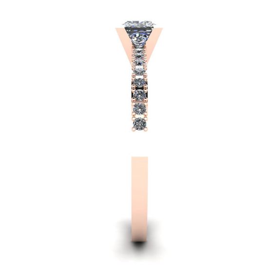 Anello con diamante taglio Princess a V con pavé laterale in oro rosa,  Ingrandisci immagine 3