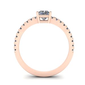 Anello con diamanti taglio Princess e pavé laterale in oro rosa 18 carati - Foto 1