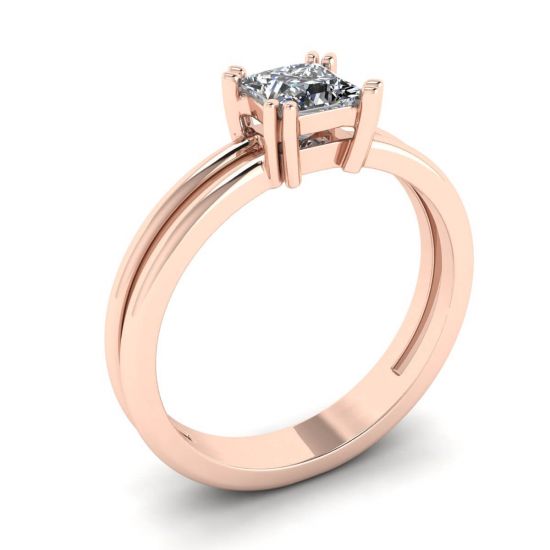 Doppio anello di fidanzamento taglio princess contemporaneo in oro rosa,  Ingrandisci immagine 4