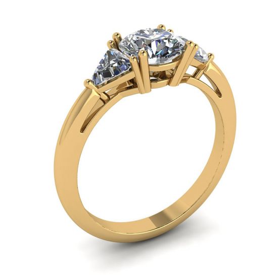 Anello con tre diamanti in oro giallo 18 carati,  Ingrandisci immagine 4