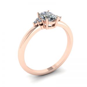 Anello Diamante Ovale con 3 Diamanti Laterali in Oro Rosa - Foto 3
