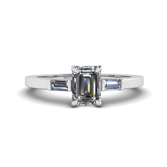 Anello con diamanti taglio smeraldo e baguette laterale, Ingrandisci immagine 1