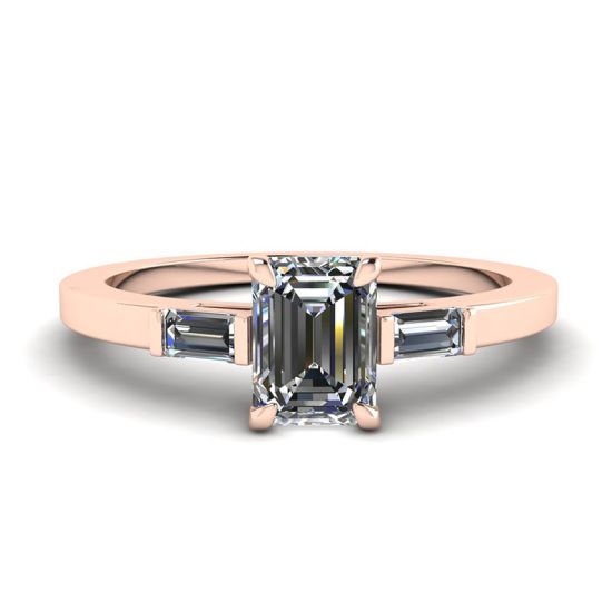 Anello in oro rosa con diamanti taglio smeraldo e baguette laterale, Immagine 1