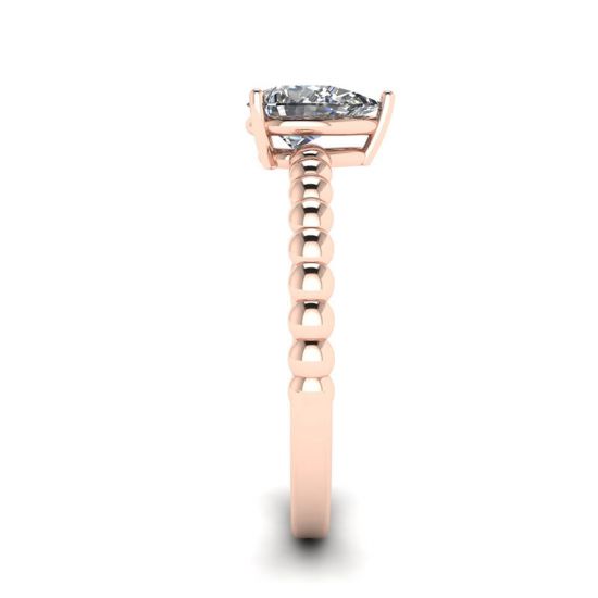 Anello di fidanzamento con taglio a pera e fascia con perline in oro rosa, More Image 1