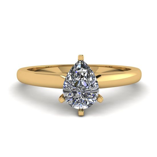 Anello Solitario Diamante Pera in Oro Giallo 6 griffe, Immagine 1