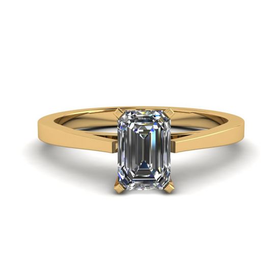 Anello con diamanti a taglio smeraldo in stile futuristico in oro giallo 18 carati, Ingrandisci immagine 1