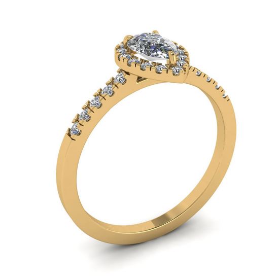 Anello a forma di pera con diamante Halo in oro giallo 18 carati,  Ingrandisci immagine 4