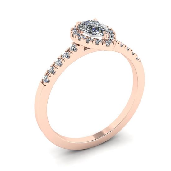 Anello a forma di pera con diamante Halo in oro rosa 18 carati,  Ingrandisci immagine 4