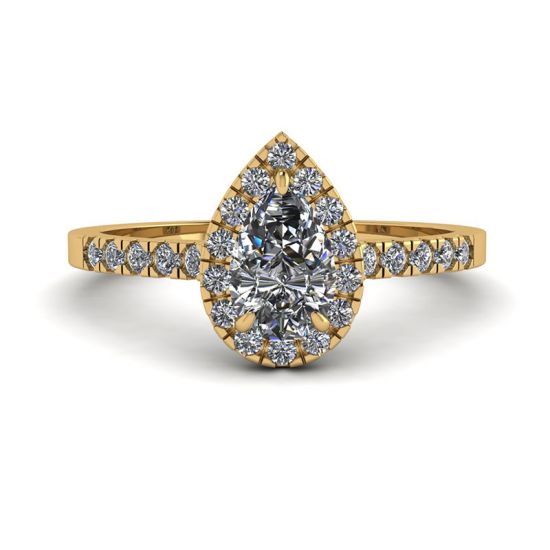 Anello a forma di pera con diamante Halo in oro giallo 18 carati, Ingrandisci immagine 1