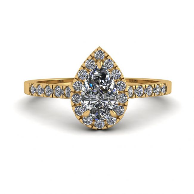 Anello a forma di pera con diamante Halo in oro giallo 18 carati