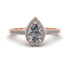 Anello a forma di pera con diamante Halo in oro rosa 18 carati