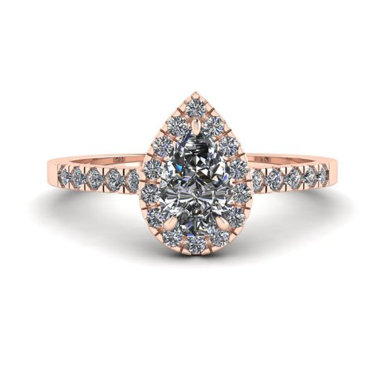 Anello a forma di pera con diamante Halo in oro rosa 18 carati, Ingrandisci immagine 1