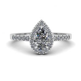 Anello con diamante a pera con alone