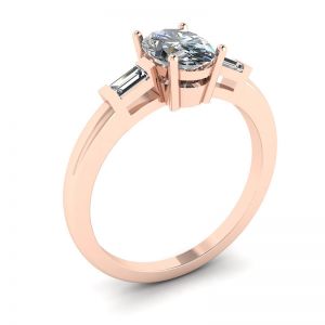 Anello in oro rosa baguette laterali con diamanti ovali - Foto 3