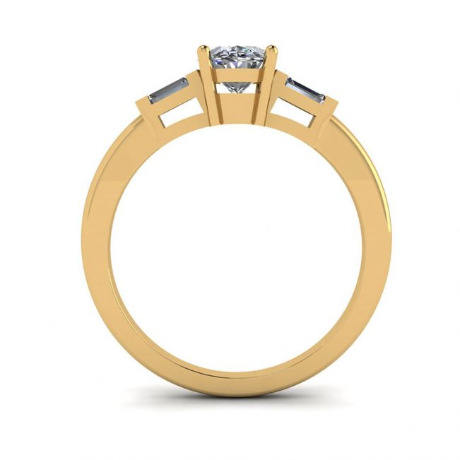 Anello in oro giallo con baguette laterali diamantate ovali - Foto 1
