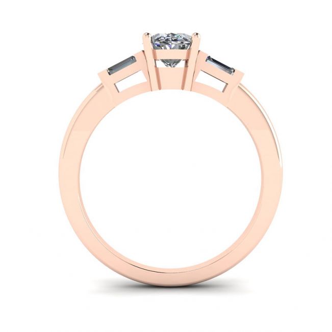 Anello in oro rosa baguette laterali con diamanti ovali - Foto 1