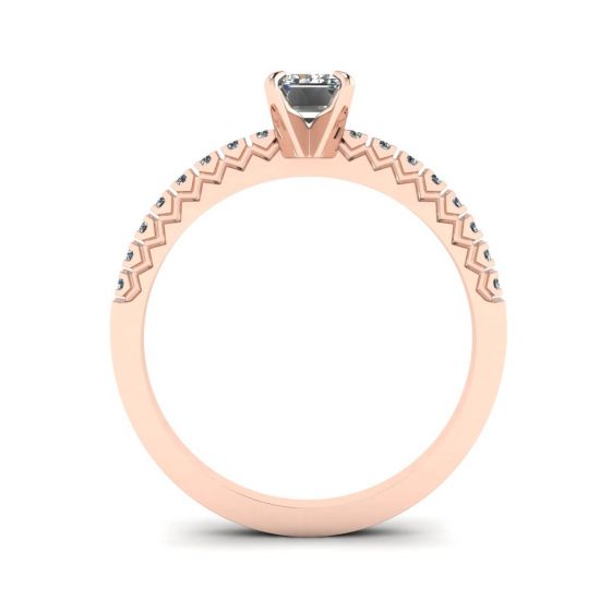Anello in oro rosa 18 carati con diamante taglio smeraldo, More Image 0