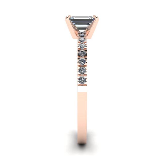 Anello in oro rosa 18 carati con diamante taglio smeraldo, More Image 1