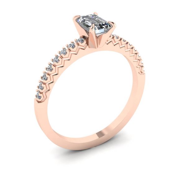 Anello in oro rosa 18 carati con diamante taglio smeraldo,  Ingrandisci immagine 4
