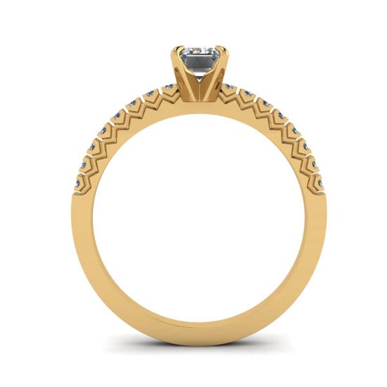 Anello in oro giallo 18 carati con diamante taglio smeraldo,  Ingrandisci immagine 2