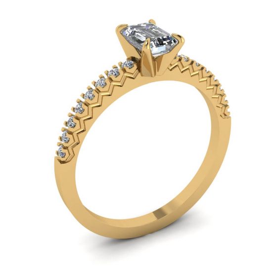 Anello in oro giallo 18 carati con diamante taglio smeraldo,  Ingrandisci immagine 4