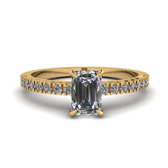 Anello in oro giallo 18 carati con diamante taglio smeraldo, Immagine 1