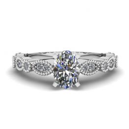 Anello in stile romantico con diamante ovale in oro bianco