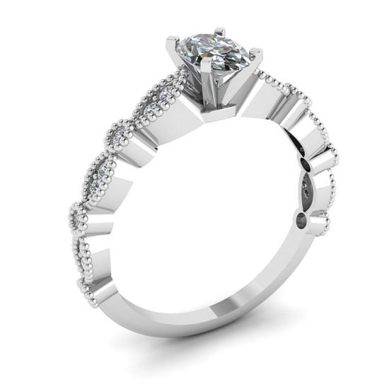 Anello in stile romantico con diamante ovale in oro bianco,  Ingrandisci immagine 4