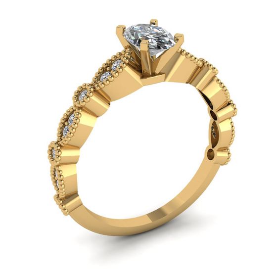Anello in stile romantico con diamante ovale in oro giallo,  Ingrandisci immagine 4