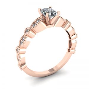 Anello in stile romantico con diamante ovale in oro rosa - Foto 3