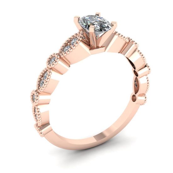 Anello in stile romantico con diamante ovale in oro rosa,  Ingrandisci immagine 4