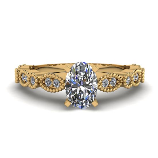 Anello in stile romantico con diamante ovale in oro giallo, Ingrandisci immagine 1