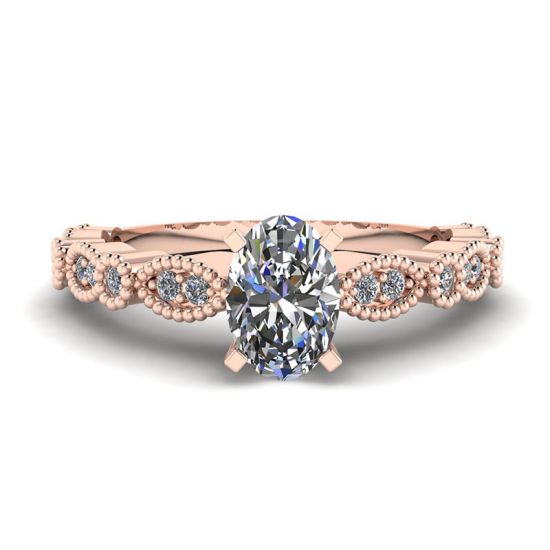 Anello in stile romantico con diamante ovale in oro rosa