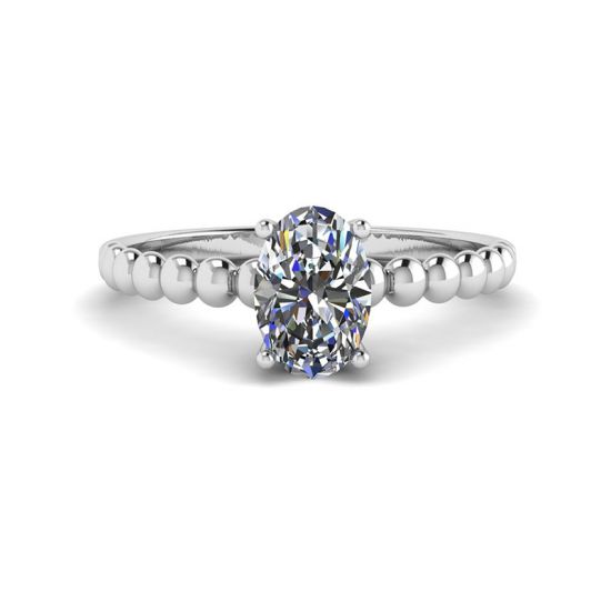 Diamante ovale su anello in oro bianco 18 carati con perline, Immagine 1