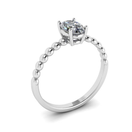 Diamante ovale su anello in oro bianco 18 carati con perline,  Ingrandisci immagine 4