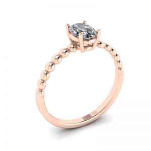 Diamante ovale su anello in oro rosa 18 carati con perline - Foto 3