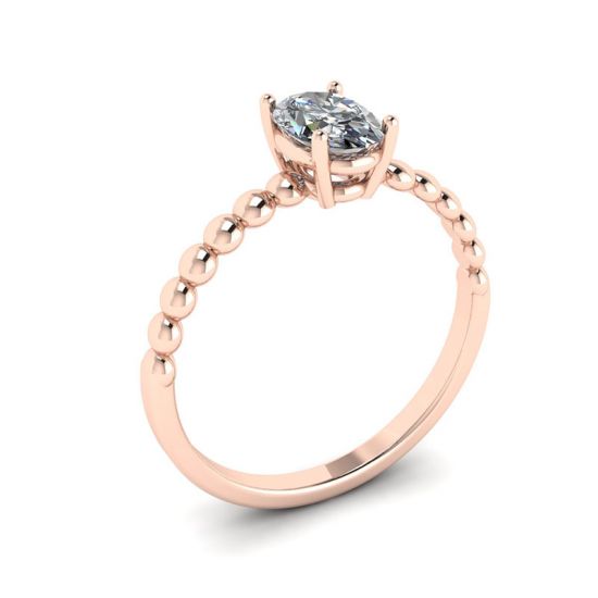 Diamante ovale su anello in oro rosa 18 carati con perline,  Ingrandisci immagine 4