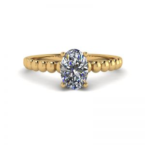 Diamante ovale su anello in oro giallo 18 carati con perline