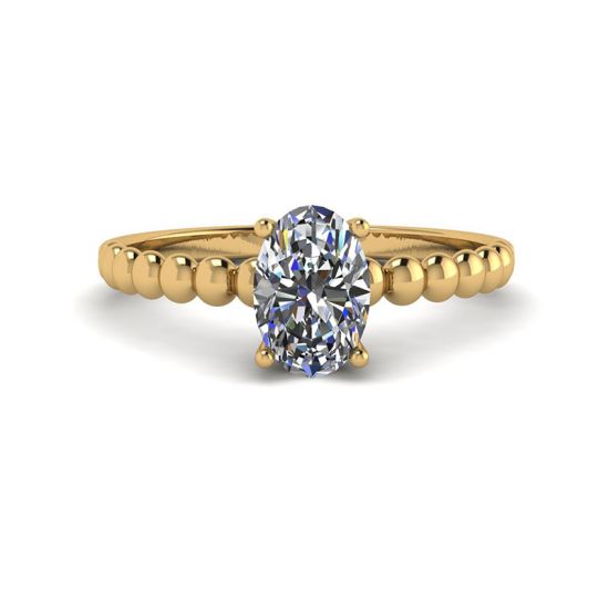 Diamante ovale su anello in oro giallo 18 carati con perline, Ingrandisci immagine 1