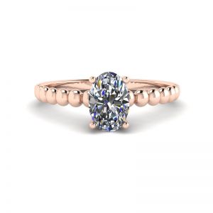 Diamante ovale su anello in oro rosa 18 carati con perline