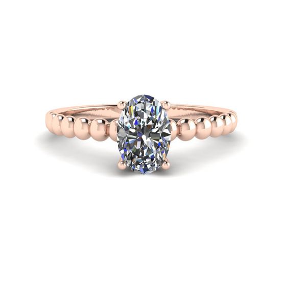 Diamante ovale su anello in oro rosa 18 carati con perline, Immagine 1