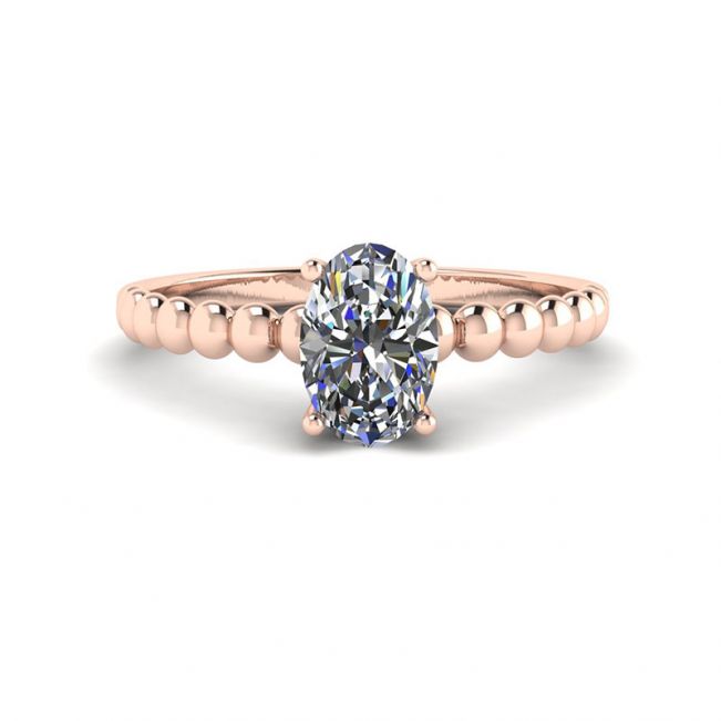 Diamante ovale su anello in oro rosa 18 carati con perline