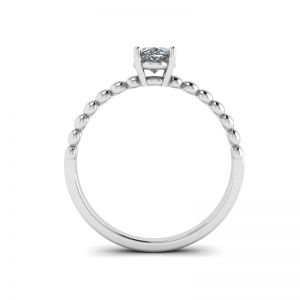 Diamante ovale su anello in oro bianco 18 carati con perline - Foto 1