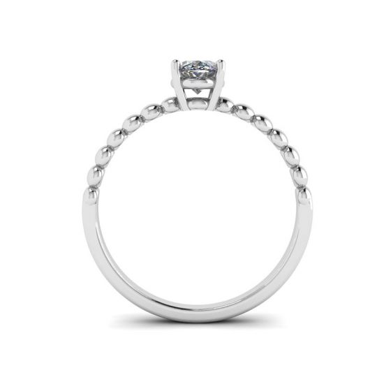 Diamante ovale su anello in oro bianco 18 carati con perline, More Image 0