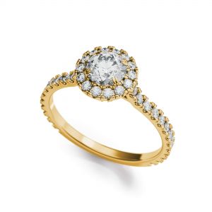Anello con diamante rotondo Halo in oro giallo 18 carati - Foto 1