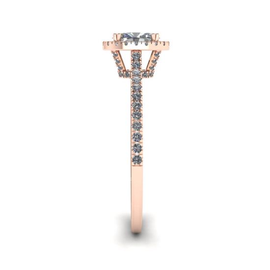 Anello a taglio ovale con diamante Halo in oro rosa 18 carati,  Ingrandisci immagine 3
