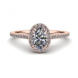 Anello a taglio ovale con diamante Halo in oro rosa 18 carati